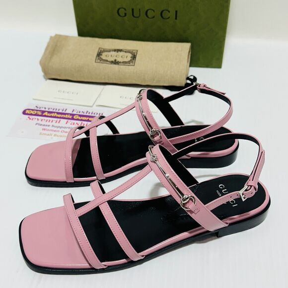 Gucci Divine 37/ US 7 Sandals Dolly Pink Leather Horsebit Slingback Strap NIB - Picture 7 of 13